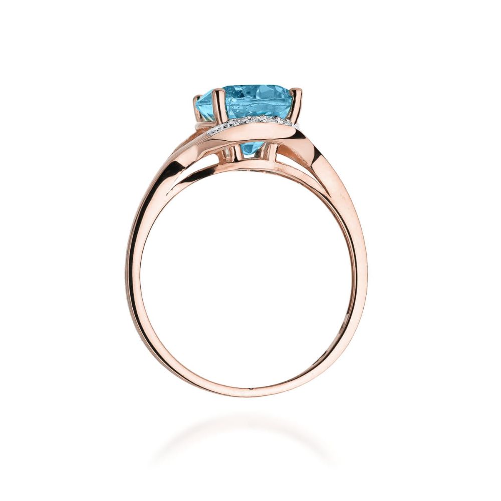 Pierścionek z topazem Swiss Blue 3,00 ct i brylantami, różowe złoto 585