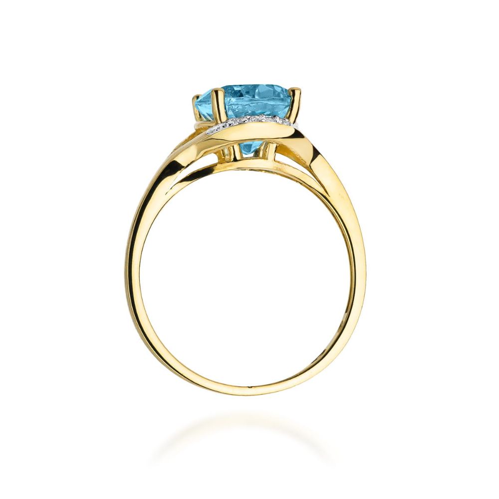 Pierścionek z topazem Swiss Blue 3,00 ct i brylantami, żółte złoto 585