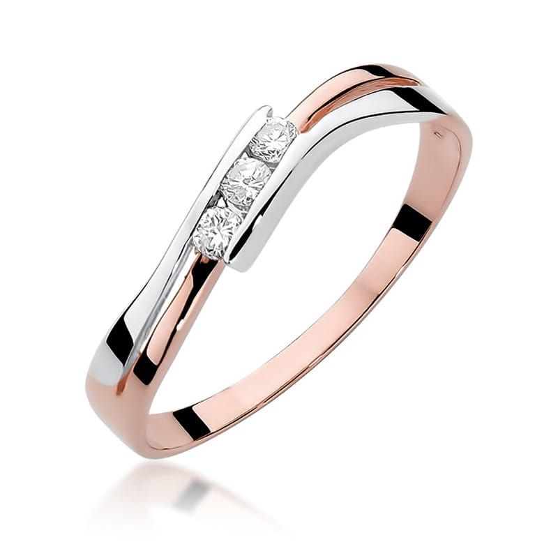 Pierścionek z brylantami 0,12 ct, różowe złoto 585