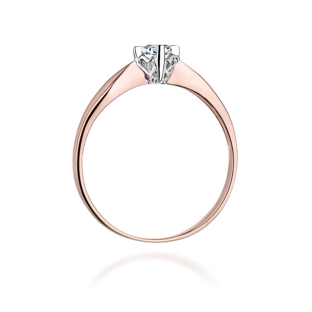 Pierścionek zaręczynowy z brylantem 0,12 ct, różowe złoto 585