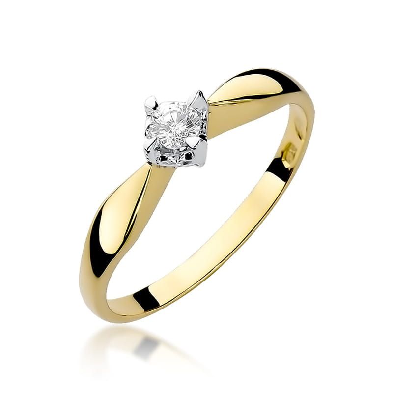 Pierścionek zaręczynowy z brylantem 0,12 ct, żółte złoto 585