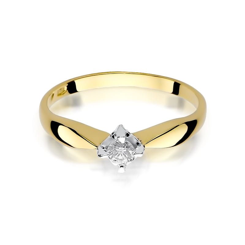 Pierścionek zaręczynowy z brylantem 0,12 ct, żółte złoto 585