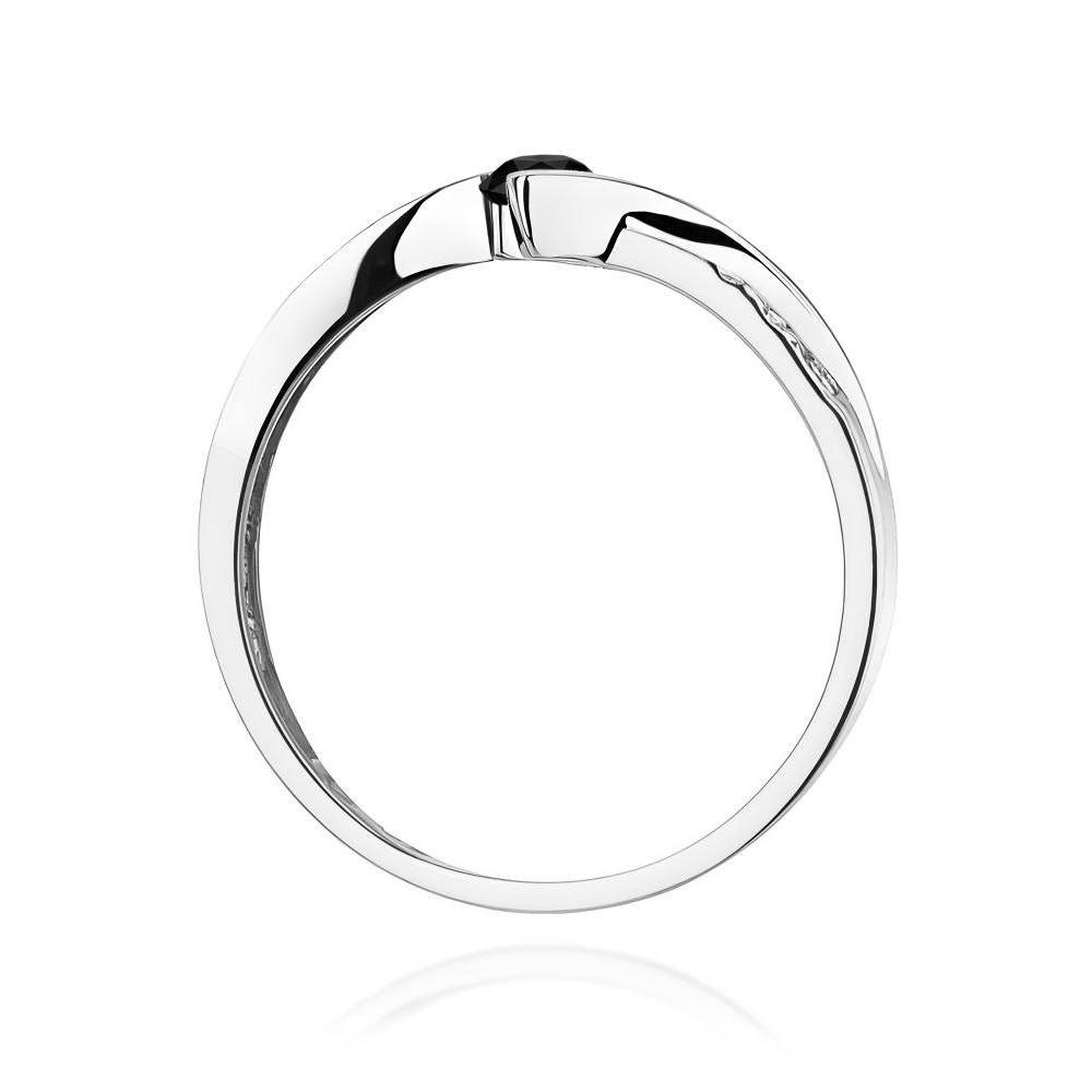 Pierścionek z czarnym diamentem 0,12 ct i brylantami, białe złoto 585