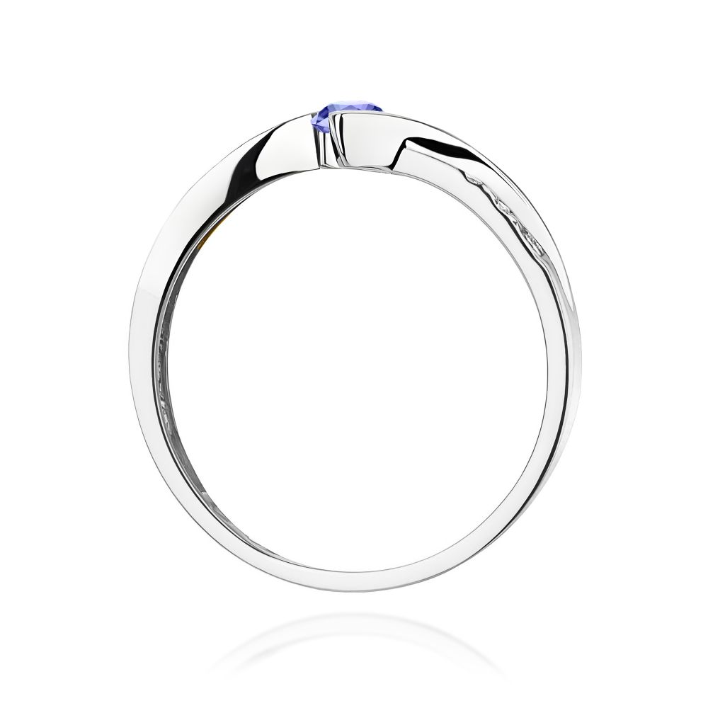Pierścionek z tanzanitem 0,15 ct i brylantami, białe złoto 585