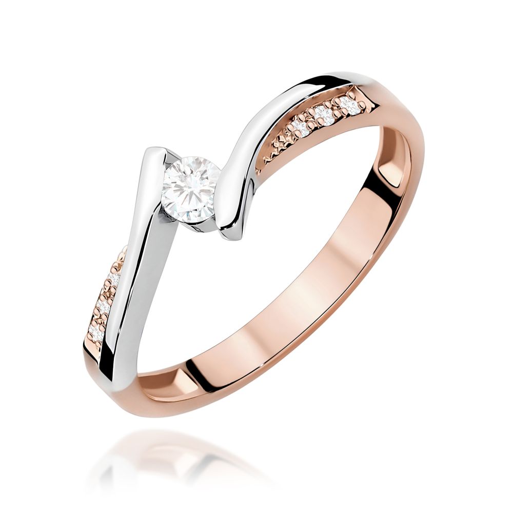 Pierścionek z brylantami 0,16 ct, różowe złoto 585