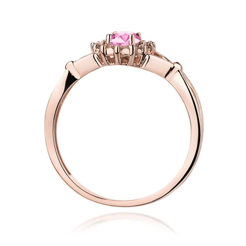 Pierścionek z różowym szafirem 0,45 ct i brylantami, różowe złoto 585