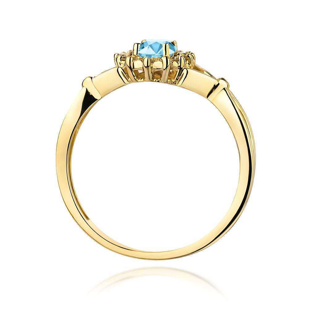 Pierścionek z topazem Swiss Blue 0,50 ct i brylantami, żółte złoto 585