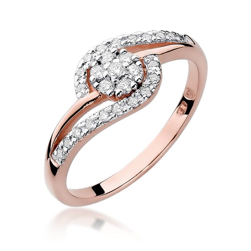 Pierścionek z brylantami 0,17 ct, różowe złoto 585