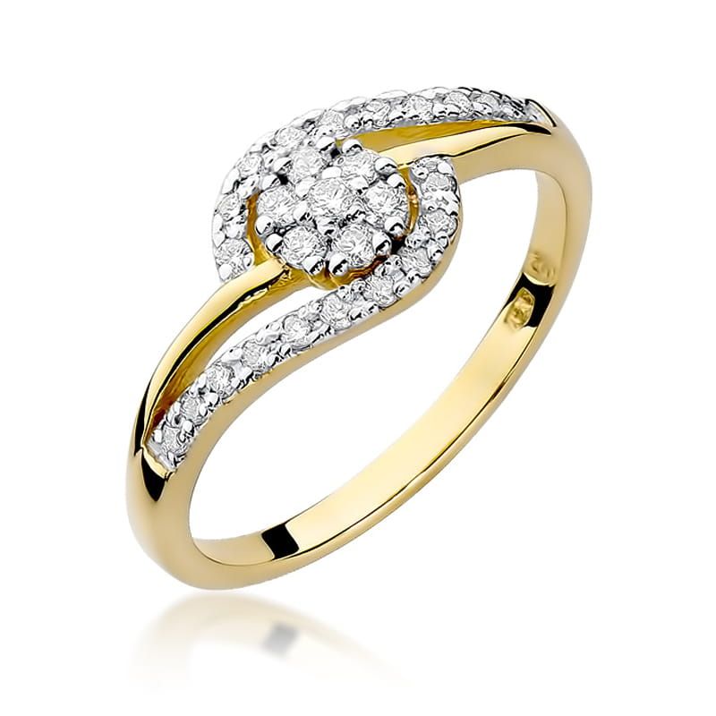 Pierścionek z brylantami 0,17 ct, żółte złoto 585