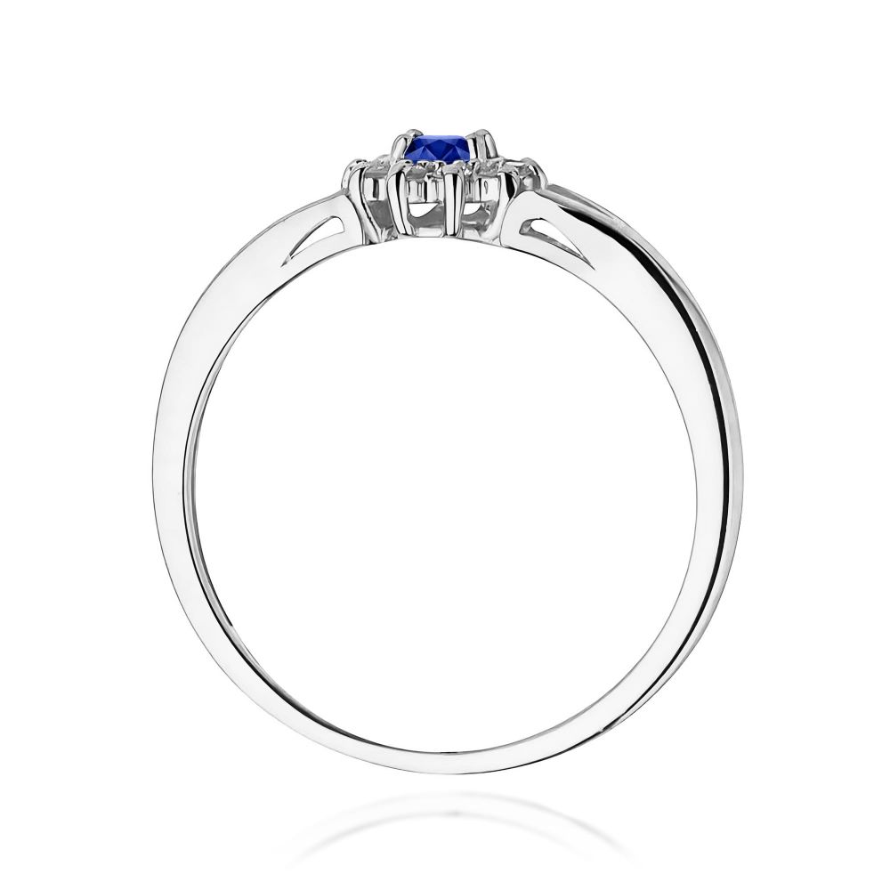 Pierścionek ze szafirem 0,15 ct i brylantami, białe złoto 585