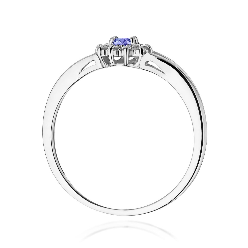 Pierścionek z tanzanitem 0,15 ct i brylantami, białe złoto 585