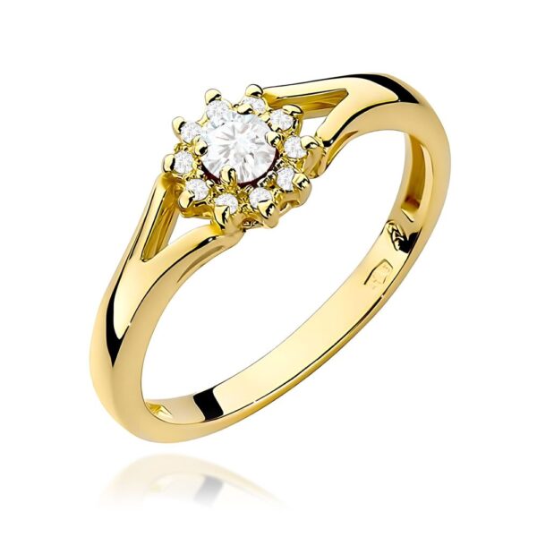 Pierścionek z brylantami 0,19 ct, żółte złoto 585