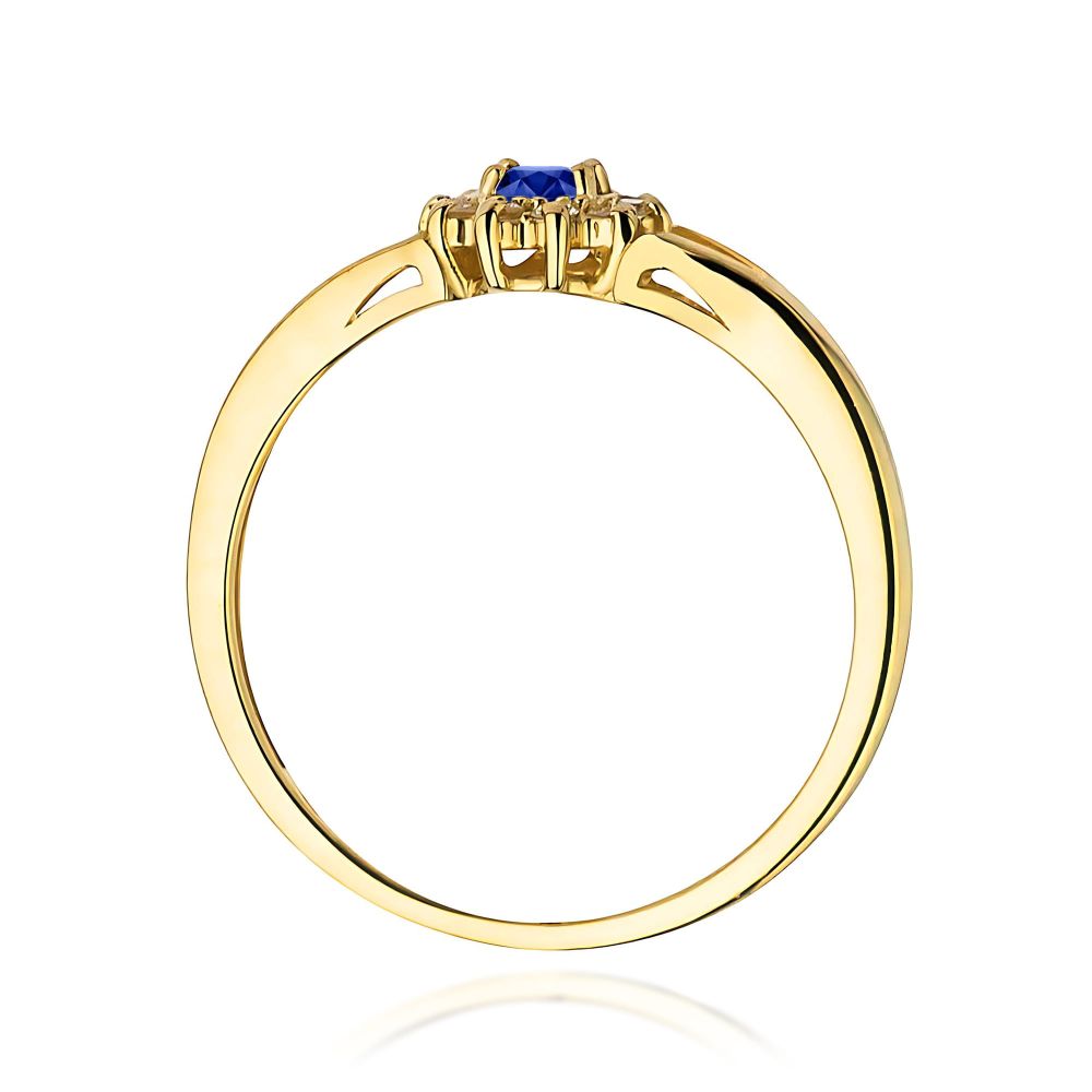 Pierścionek ze szafirem 0,15 ct i brylantami, żółte złoto 585
