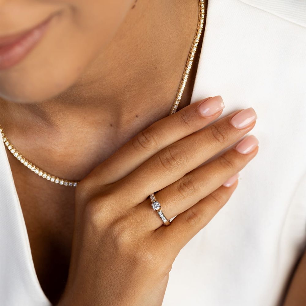 Pierścionek z diamentem laboratoryjnym 0,42 ct, żółte złoto 585