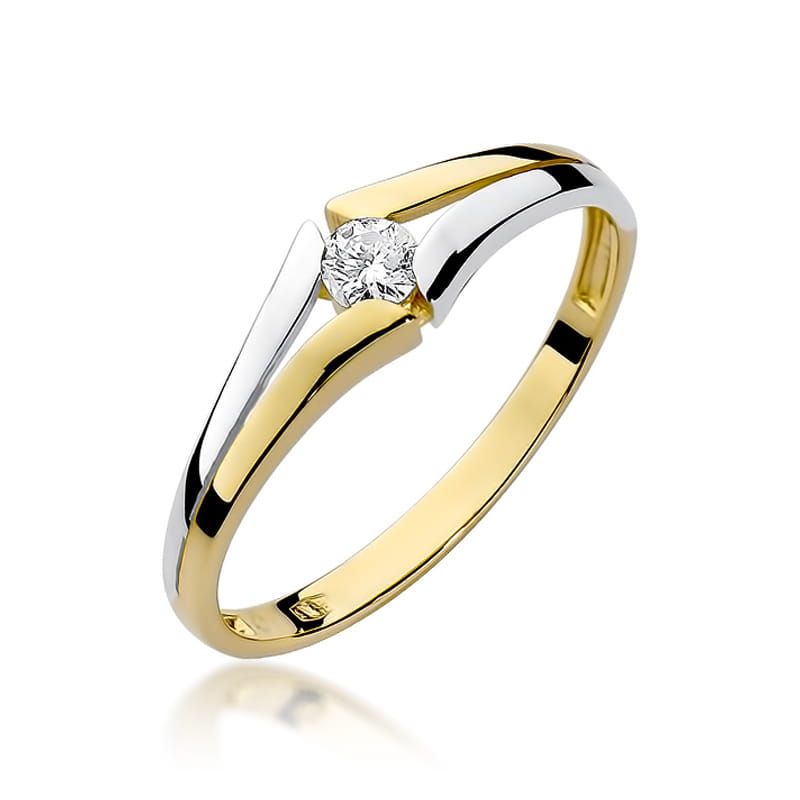 Pierścionek zaręczynowy z brylantem 0,08 ct, żółte złoto 585