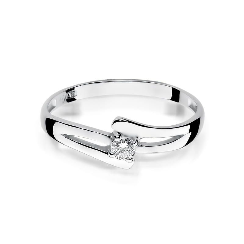 Pierścionek zaręczynowy z brylantem 0,08 ct, białe złoto 585
