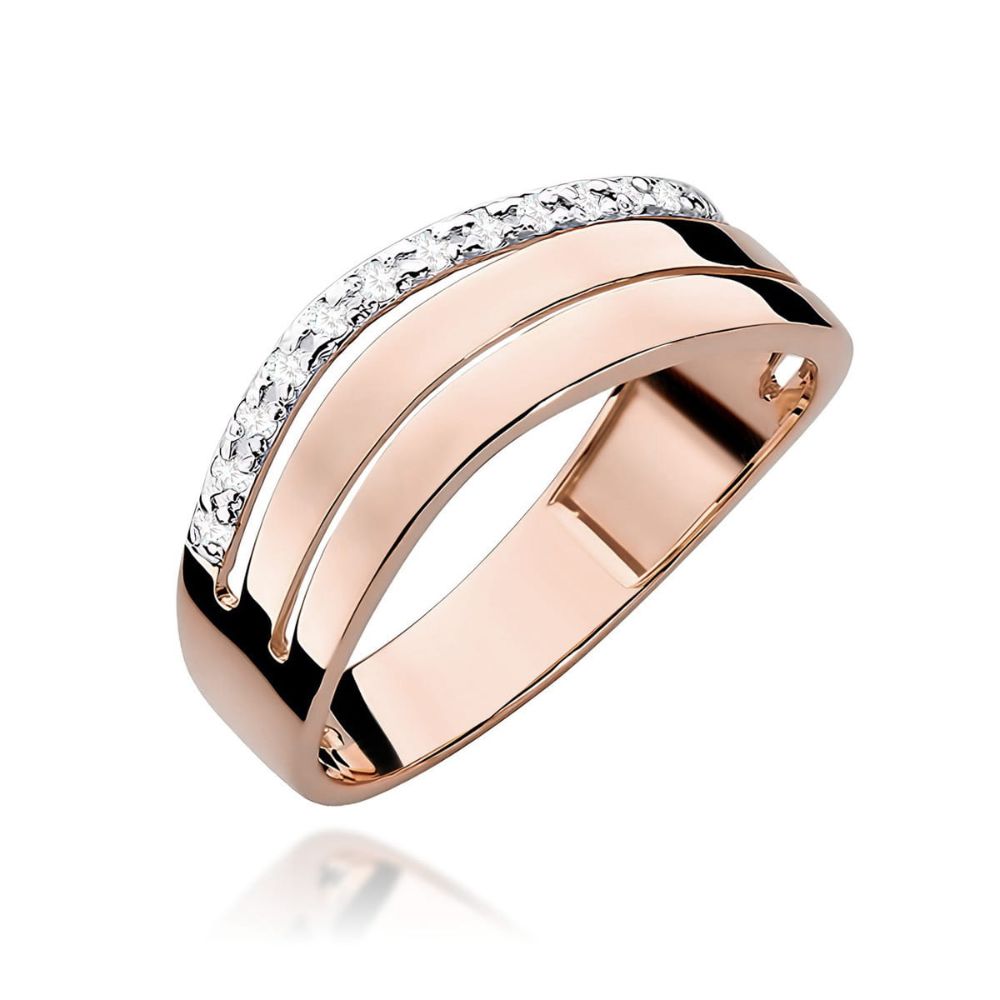 Pierścionek z brylantami 0,09 ct, różowe złoto 585