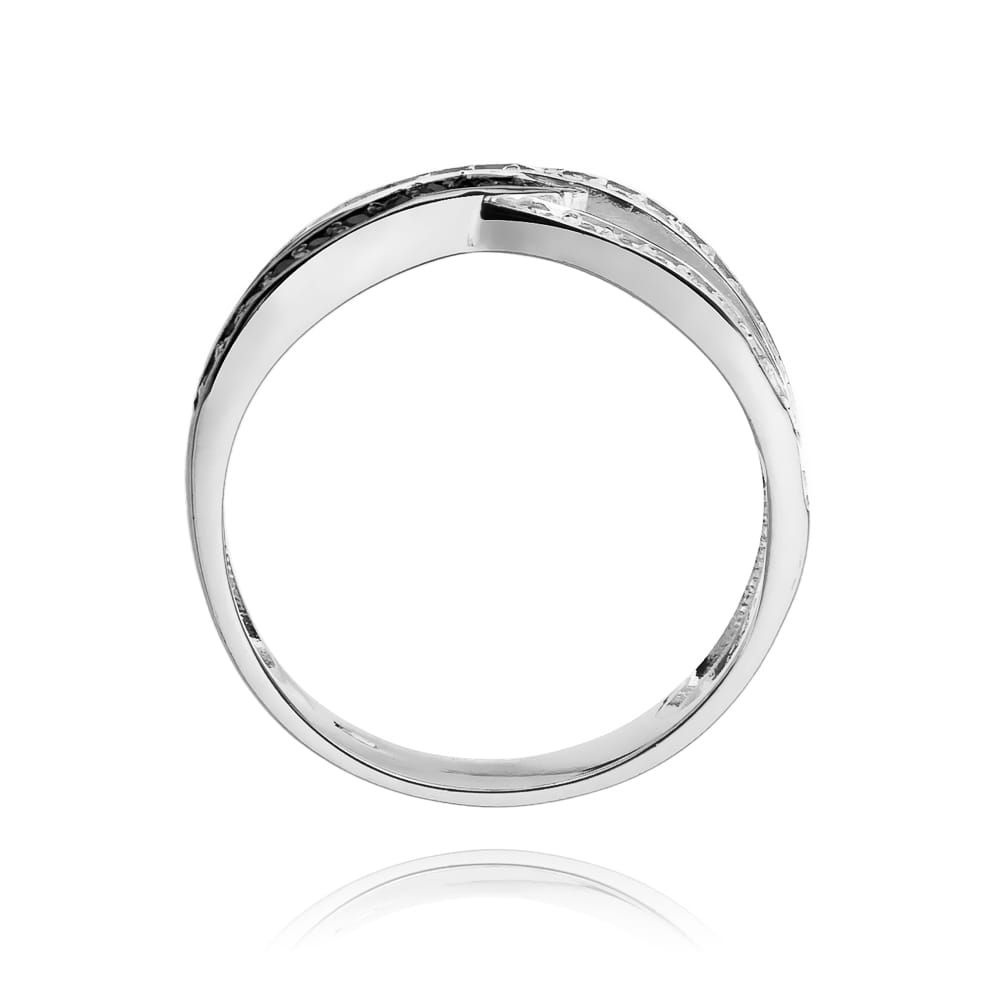 Pierścionek z czarnymi i białymi brylantami 0,27 ct, białe złoto 585