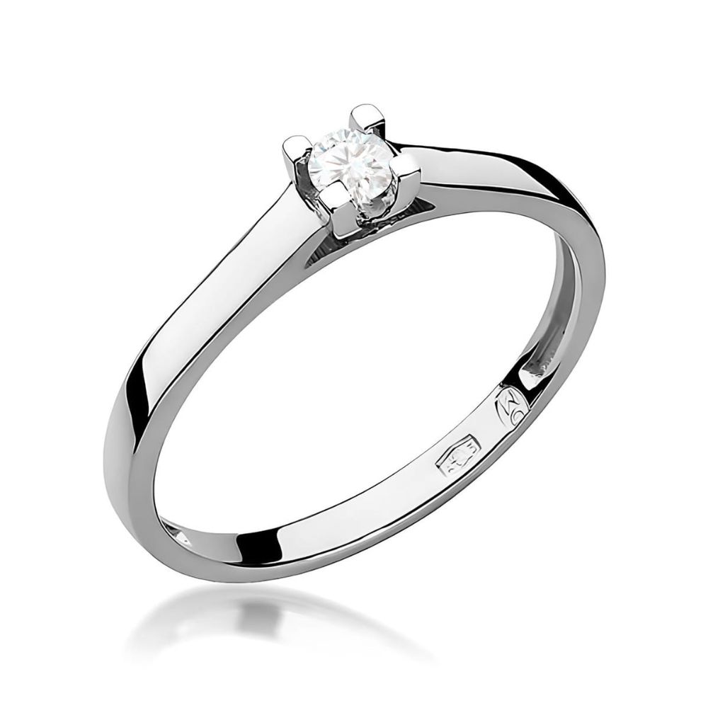 Pierścionek zaręczynowy z brylantem 0,12 ct, białe złoto 585