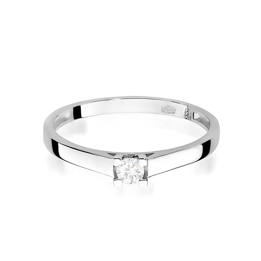 Pierścionek zaręczynowy z brylantem 0,12 ct, białe złoto 585