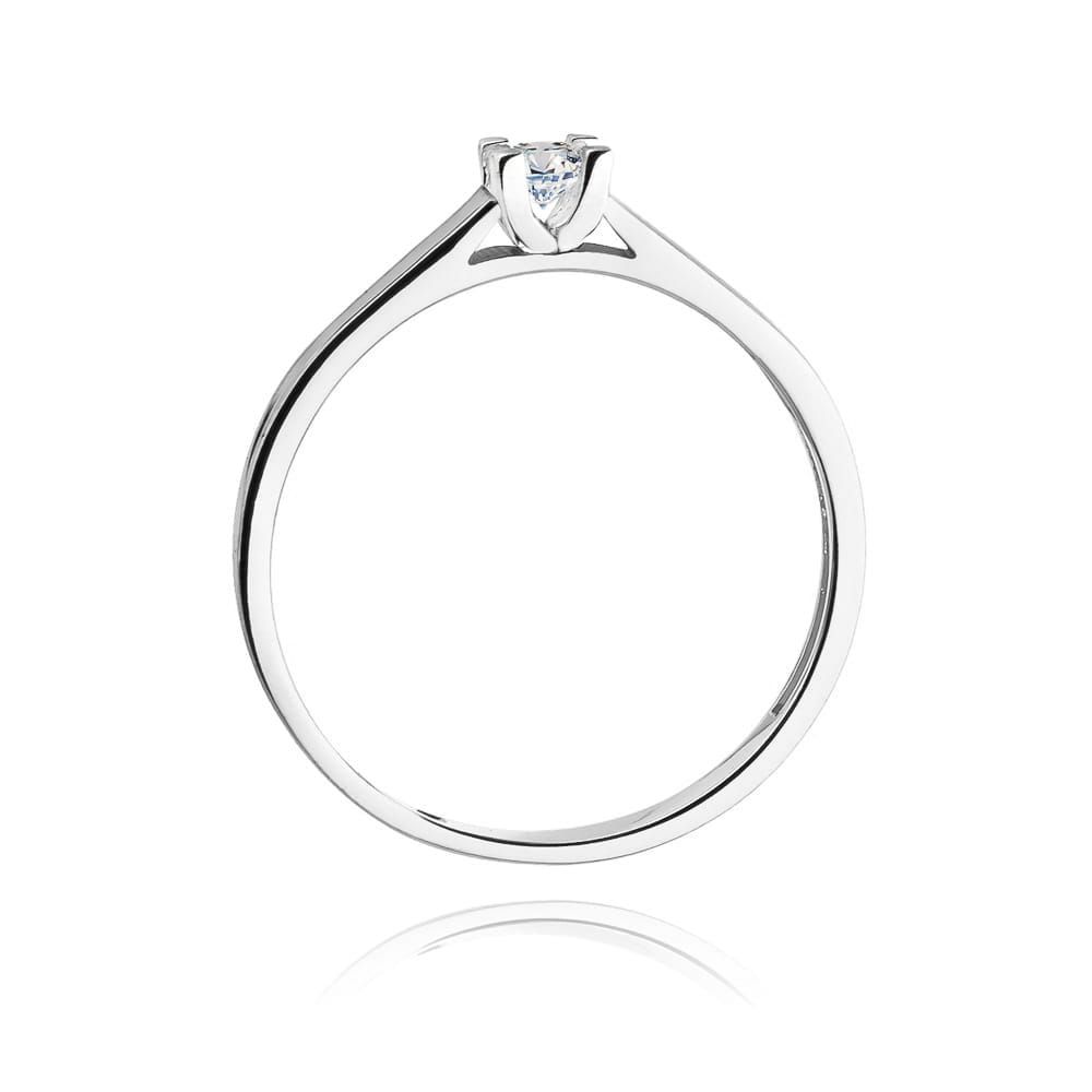 Pierścionek zaręczynowy z brylantem 0,12 ct, białe złoto 585