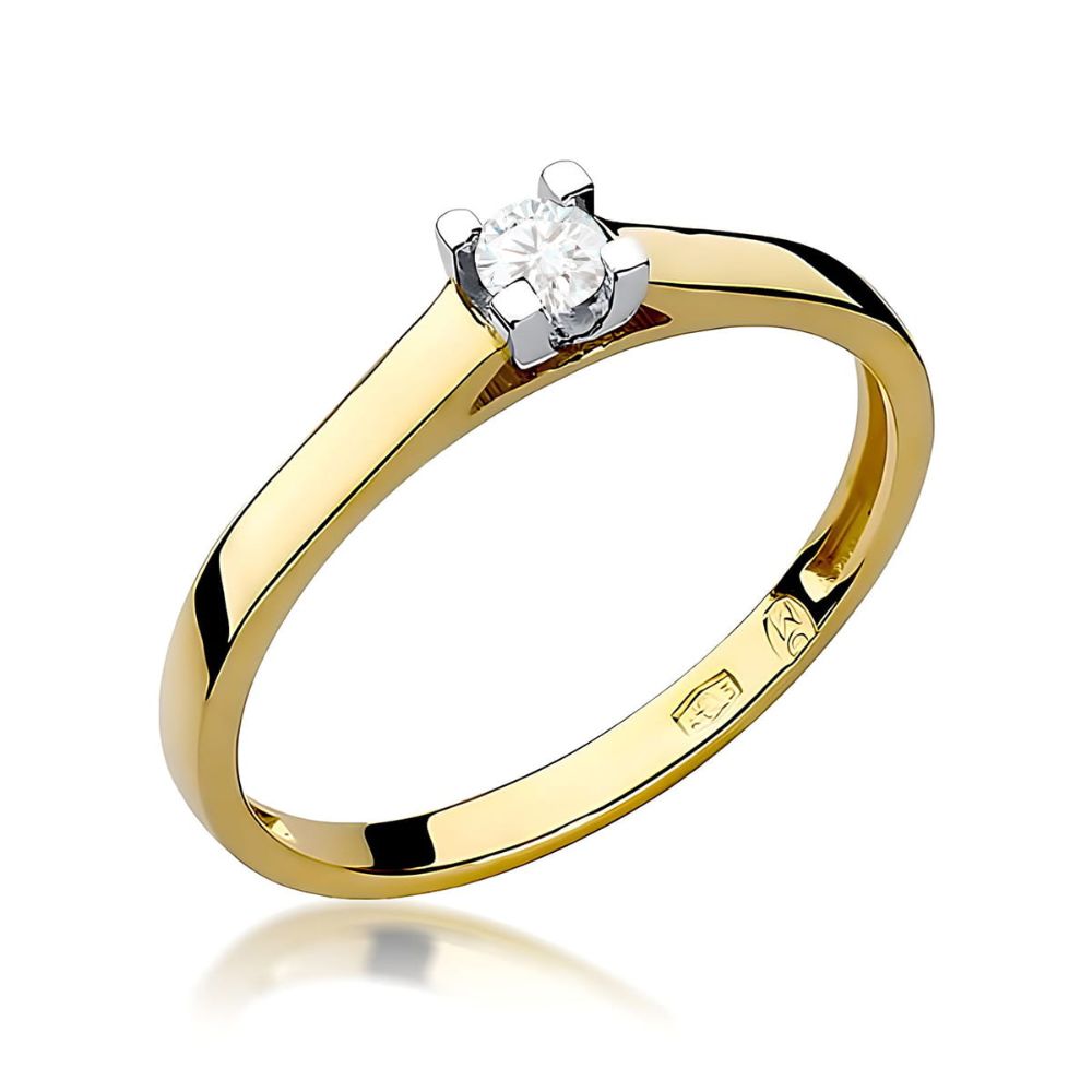 Pierścionek zaręczynowy z brylantem 0,12 ct, żółte złoto 585