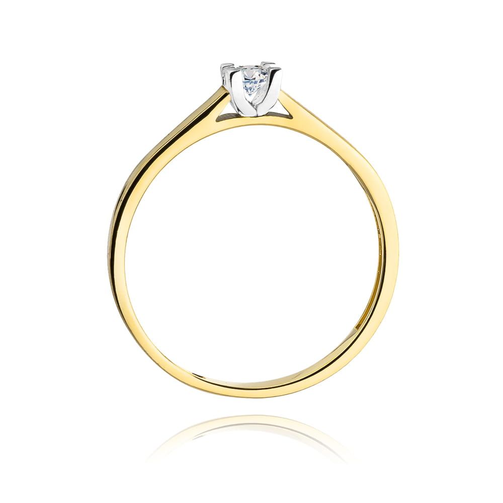 Pierścionek zaręczynowy z brylantem 0,12 ct, żółte złoto 585