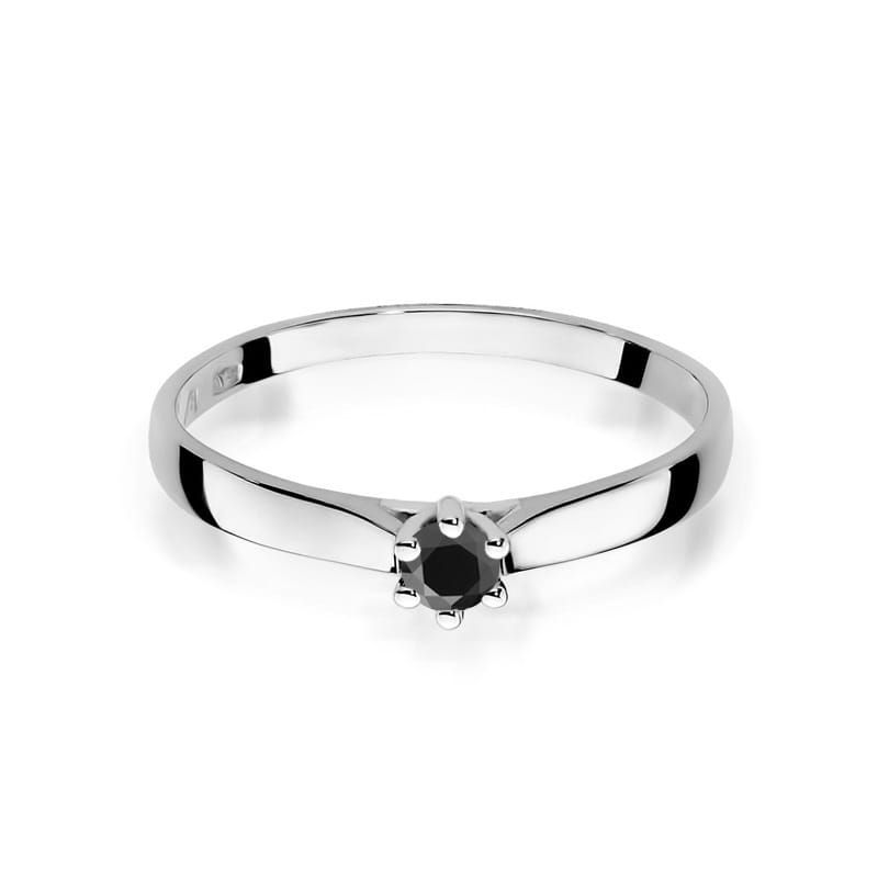 Pierścionek z czarnym diamentem 0,12 ct, białe złoto 585
