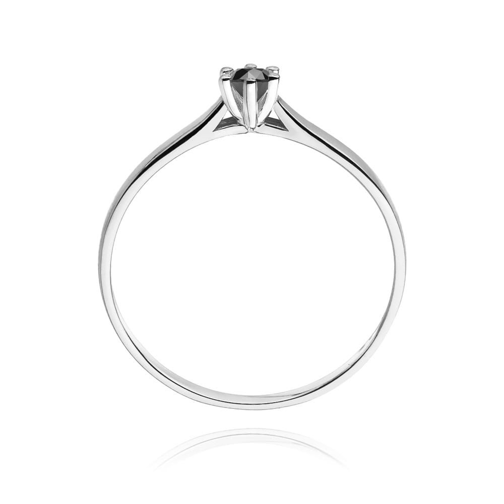 Pierścionek z czarnym diamentem 0,12 ct, białe złoto 585