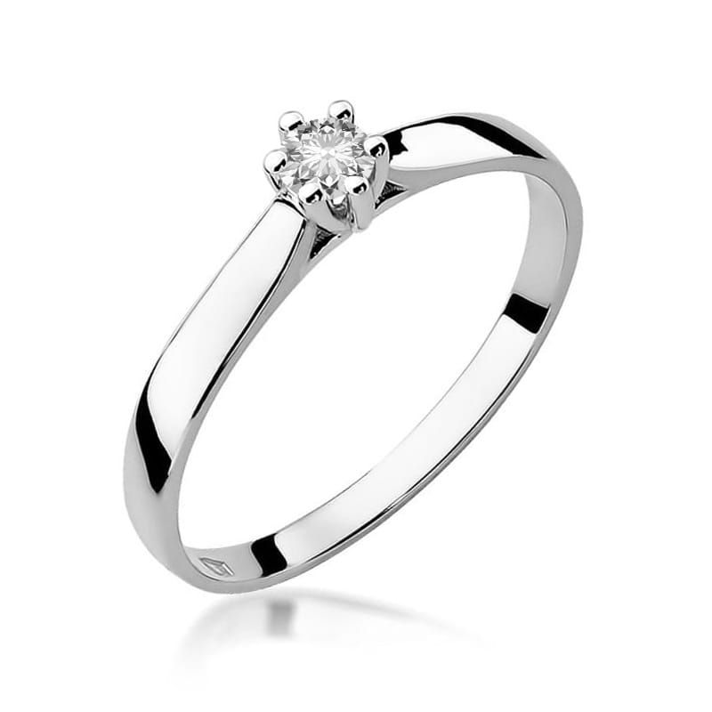 Pierścionek zaręczynowy z brylantem 0,12 ct, białe złoto 585