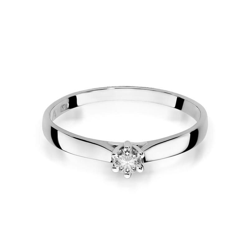 Pierścionek zaręczynowy z brylantem 0,12 ct, białe złoto 585