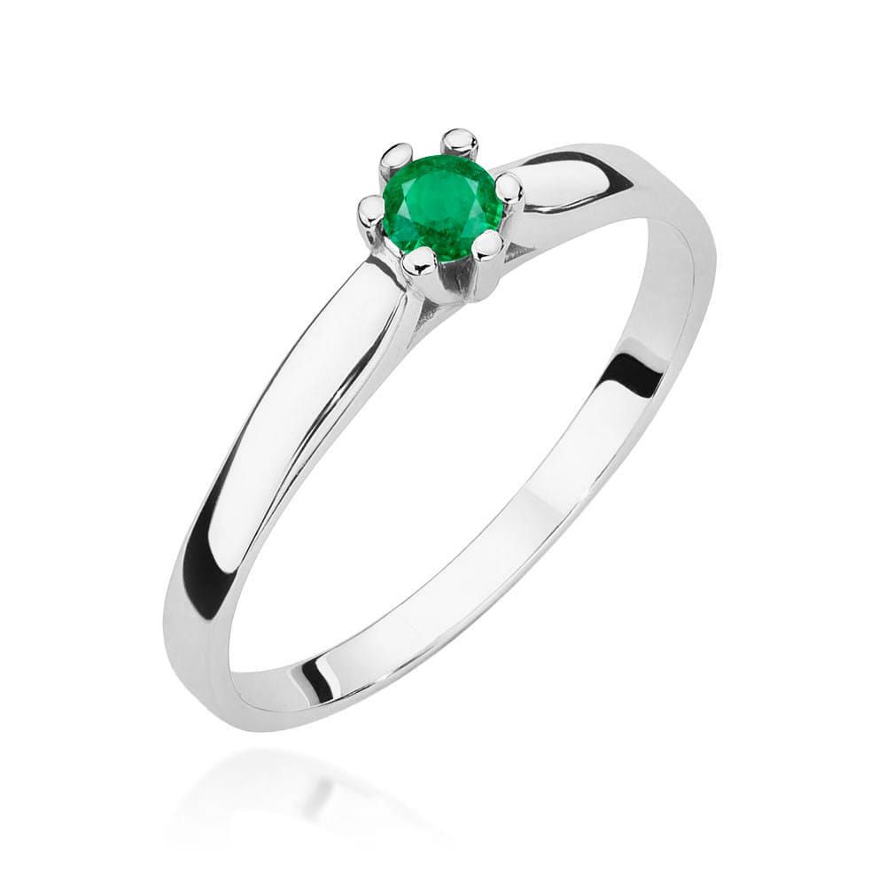 Pierścionek ze szmaragdem 0,15 ct, białe złoto 585