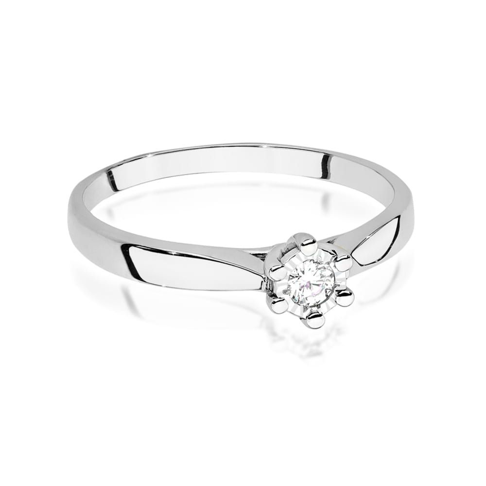 Pierścionek z diamentem laboratoryjnym 0,08 ct, białe złoto 585