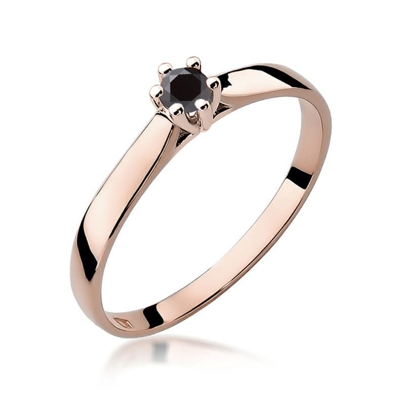 Pierścionek z czarnym diamentem 0,12 ct, różowe złoto 585