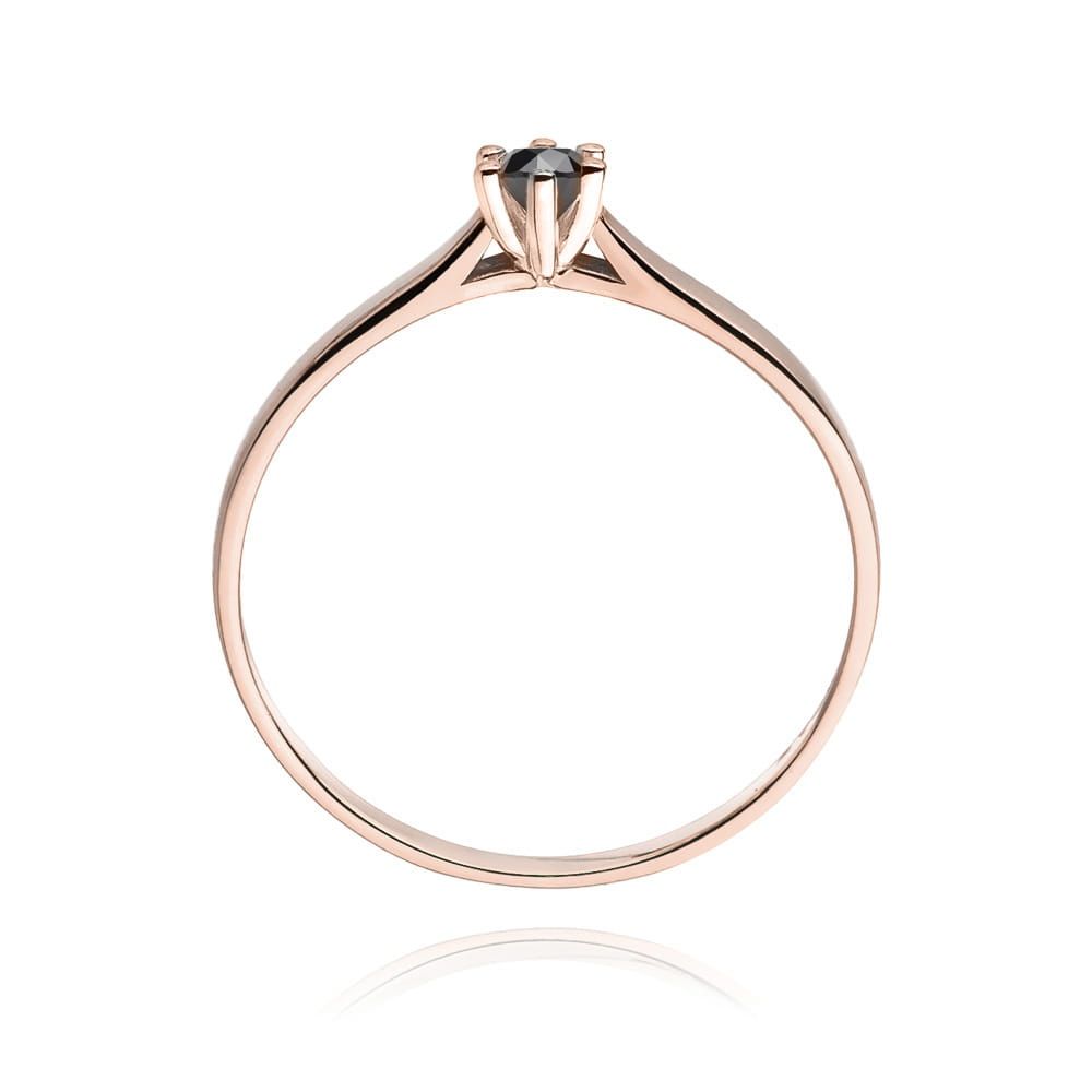 Pierścionek z czarnym diamentem 0,12 ct, różowe złoto 585