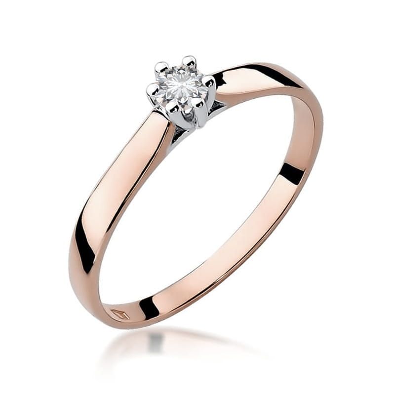 Pierścionek zaręczynowy z brylantem 0,12 ct, różowe złoto 585