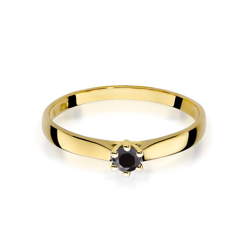Pierścionek z czarnym diamentem 0,12 ct, żółte złoto 585