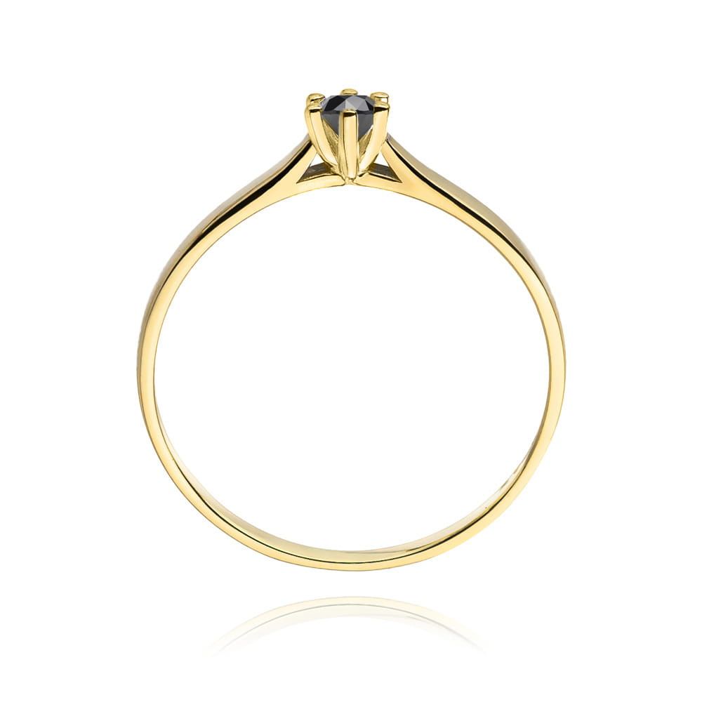Pierścionek z czarnym diamentem 0,12 ct, żółte złoto 585