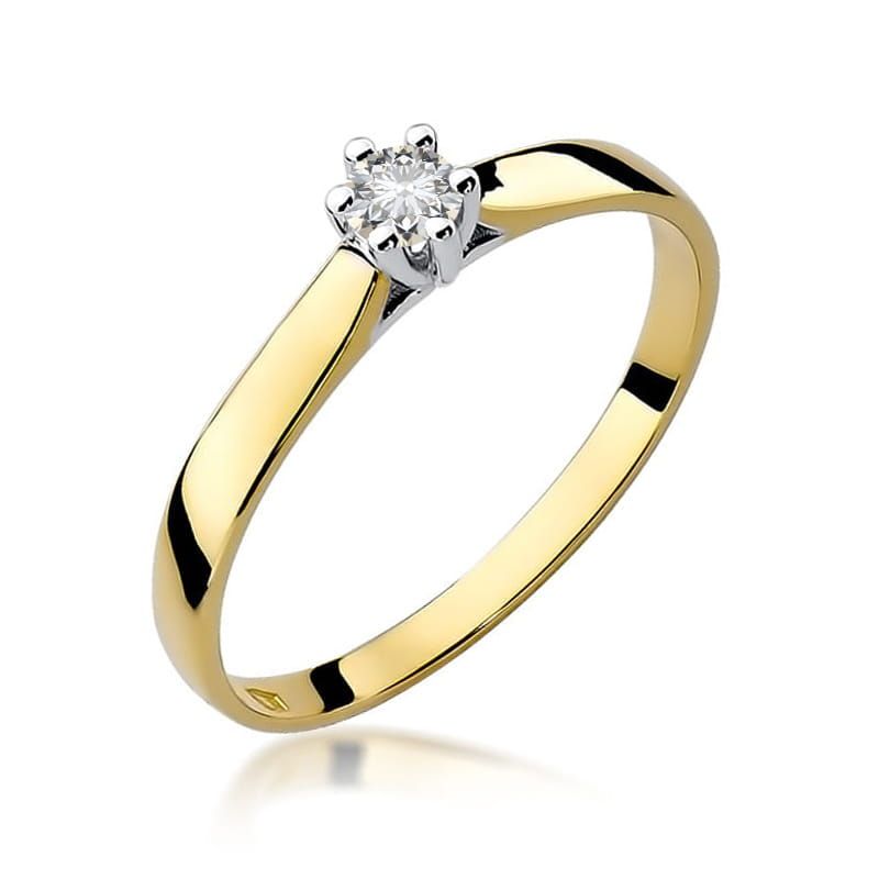 Pierścionek zaręczynowy z brylantem 0,12 ct, żółte złoto 585