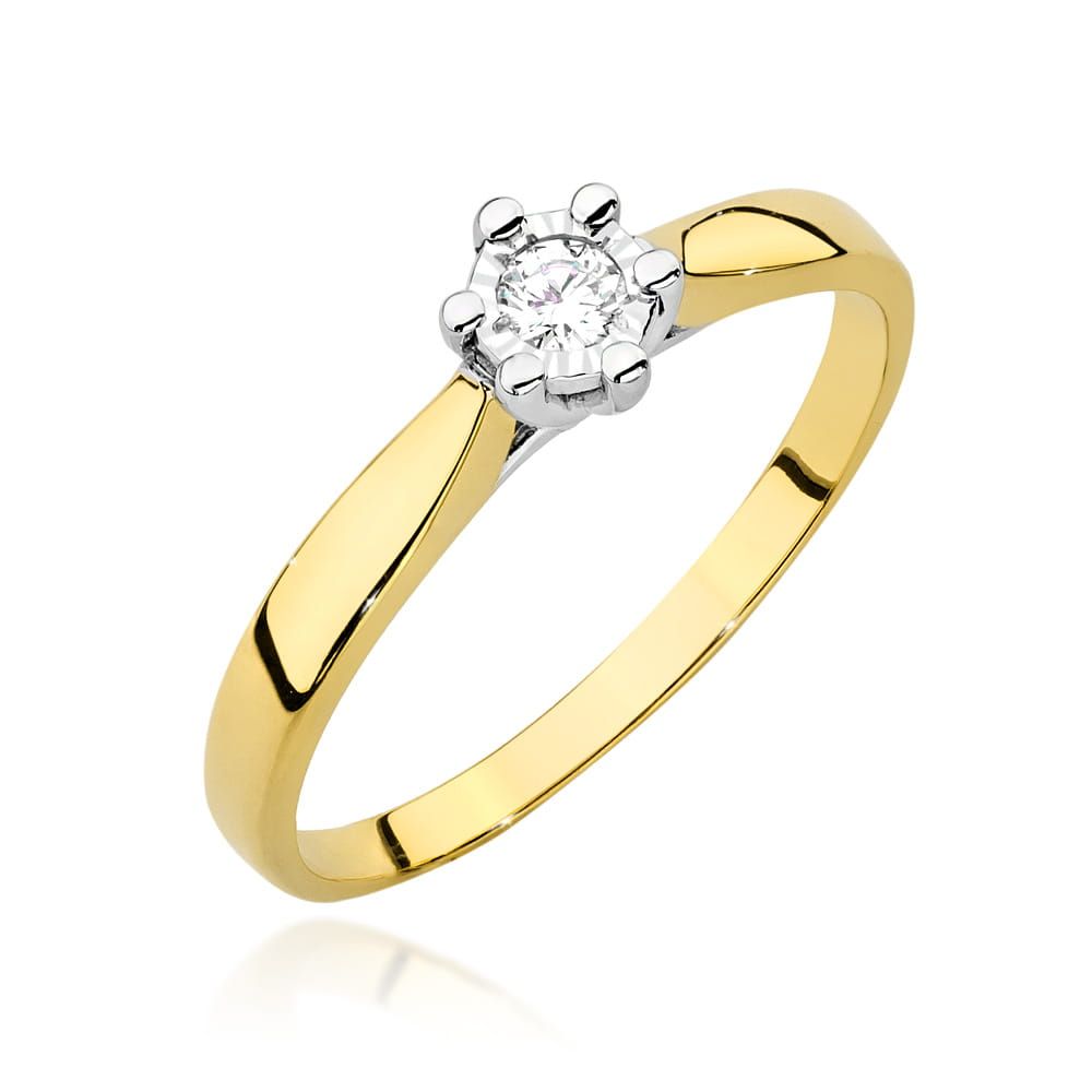 Pierścionek zaręczynowy z brylantem 0,08 ct, żółte złoto 585