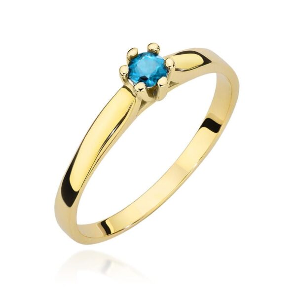 Pierścionek z topazem Swiss Blue 0,15 ct, żółte złoto 585