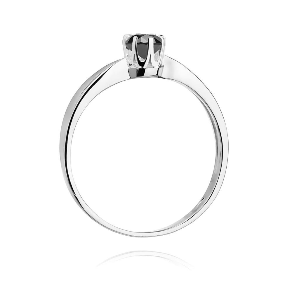 Pierścionek z czarnym diamentem 0,30 ct, białe złoto 585