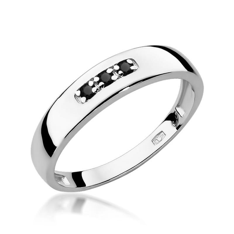 Pierścionek z czarnymi brylantami 0,04 ct, białe złoto 585