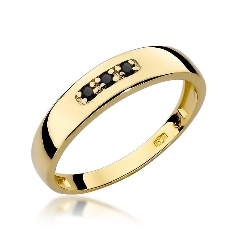Pierścionek z czarnymi brylantami 0,04 ct, żółte złoto 585
