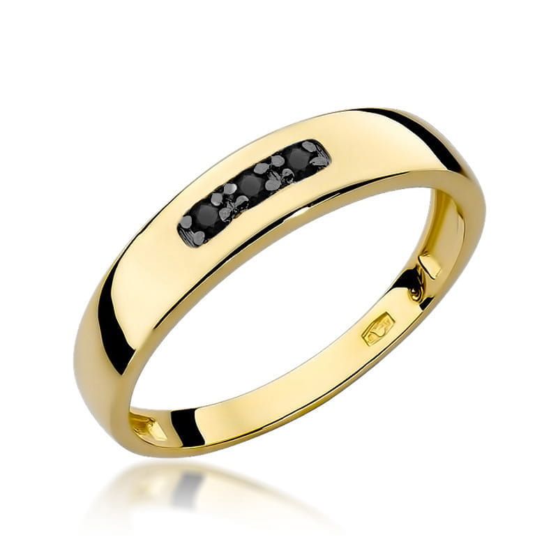 Pierścionek z czarnymi brylantami 0,04 ct, żółte złoto 585