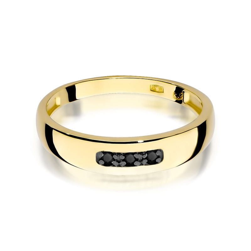 Pierścionek z czarnymi brylantami 0,04 ct, żółte złoto 585
