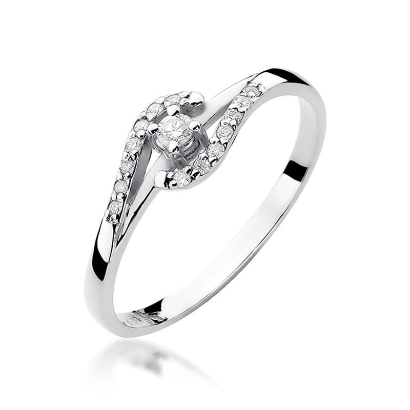 Pierścionek z brylantami 0,11 ct, białe złoto 585