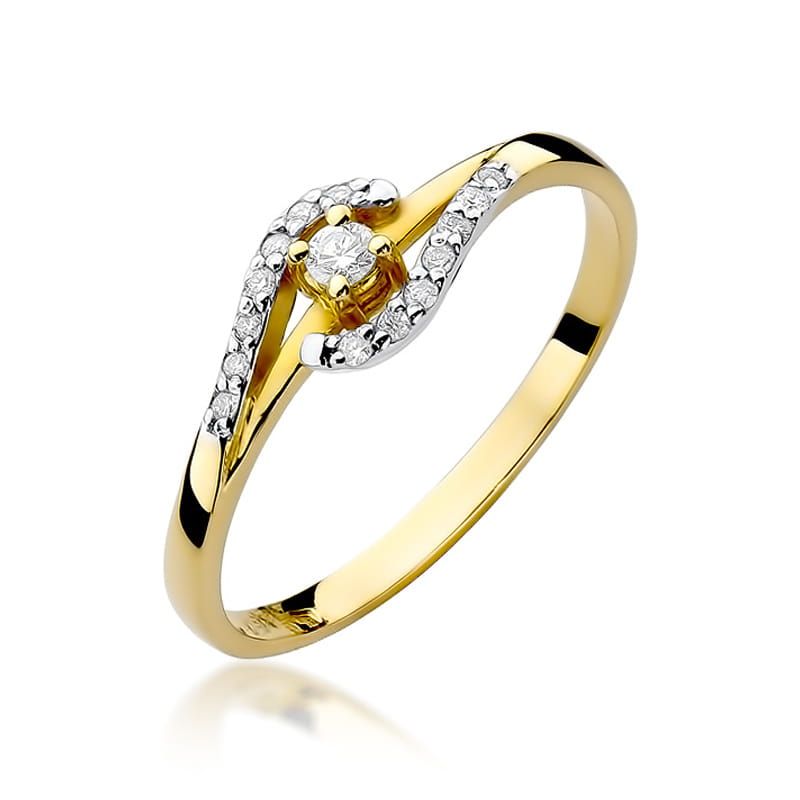 Pierścionek z brylantami 0,11 ct, żółte złoto 585