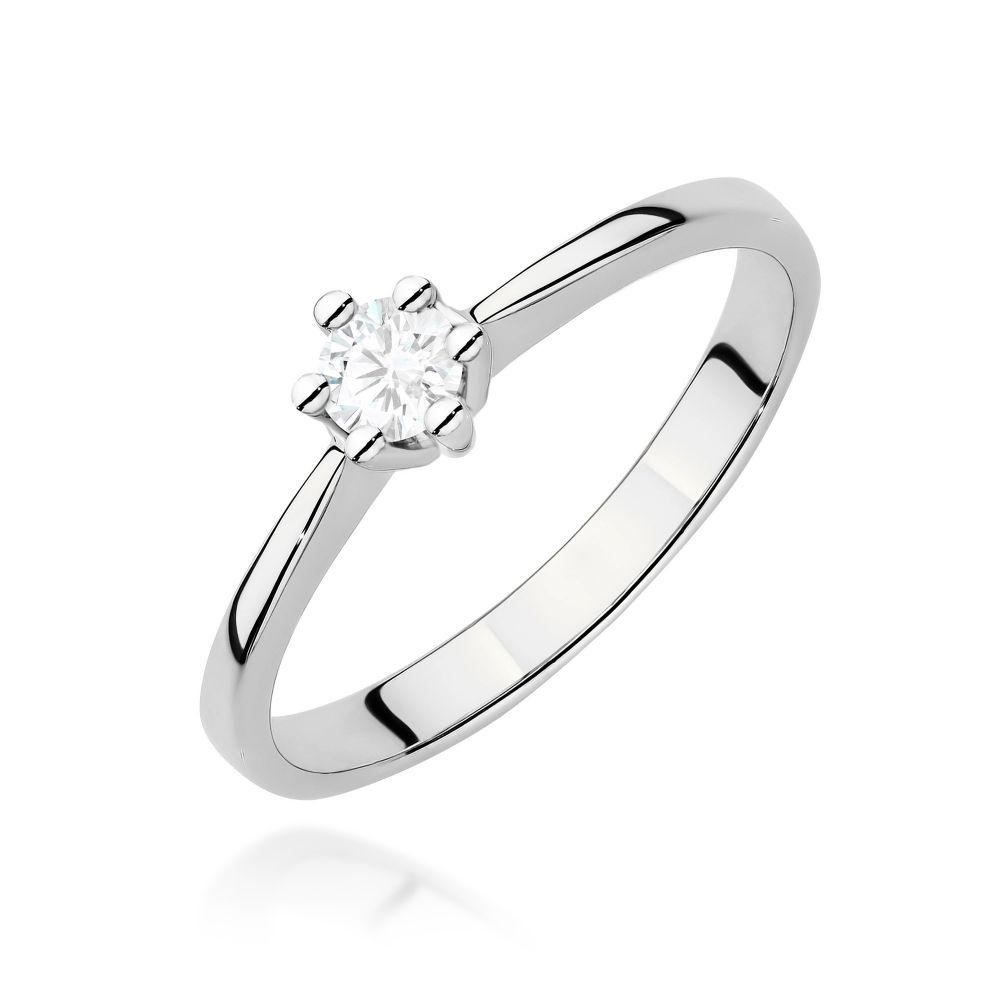 Pierścionek zaręczynowy z brylantem 0,15 ct, białe złoto 585