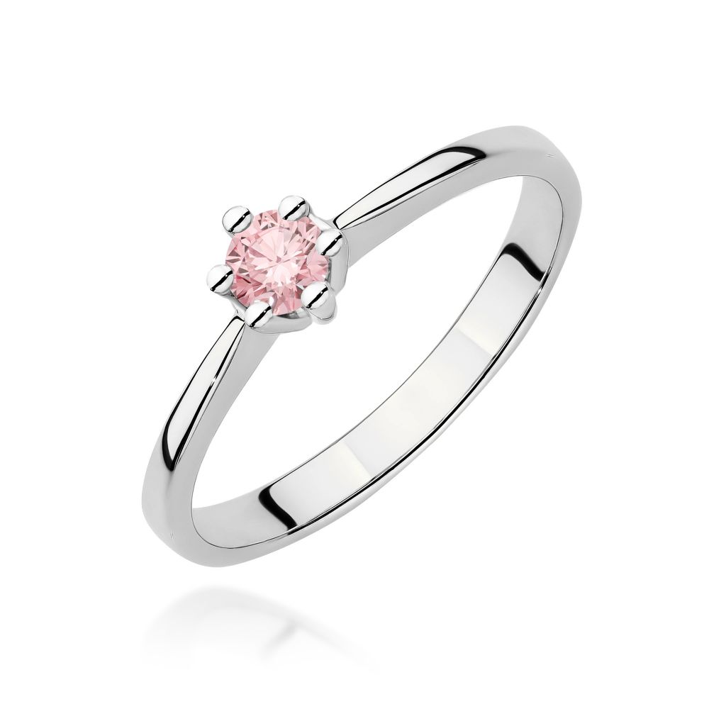 Pierścionek z różowym diamentem laboratoryjnym 0,15 ct, białe złoto 585